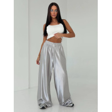 Модні жіночі брюки з подвійного шовку сірого кольору 42-44 — весняний повсякденний лук likes-823465