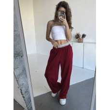 Спортивні штани з оверсайз крою, палаццо для повсякденного носіння, бордовий 48-50 арт. 592184 Спортивні штани з оверсайз крою, палаццо для повсякденного носіння, бордовий 48-50 арт. 592184